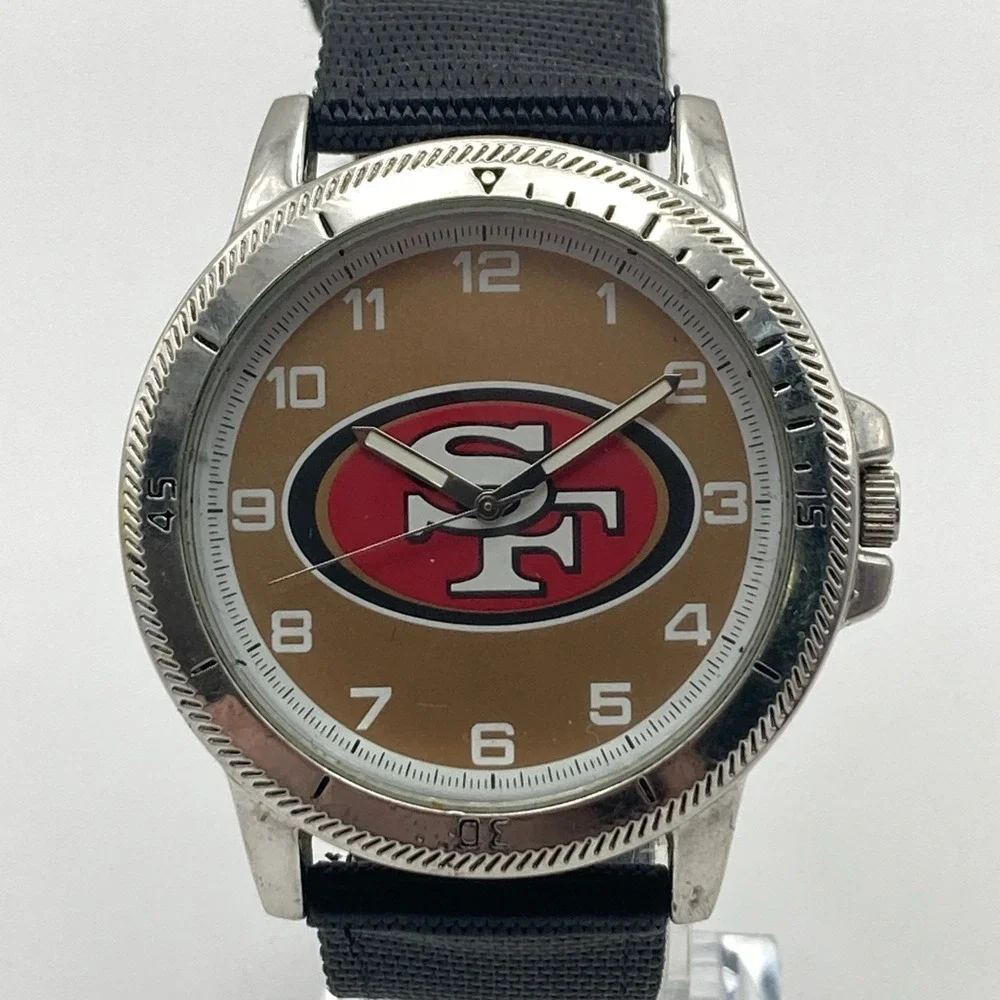 San Francisco 49ers Men's Watch NFL 44mm Silver Tone Logo Sparo Nylon Band 9